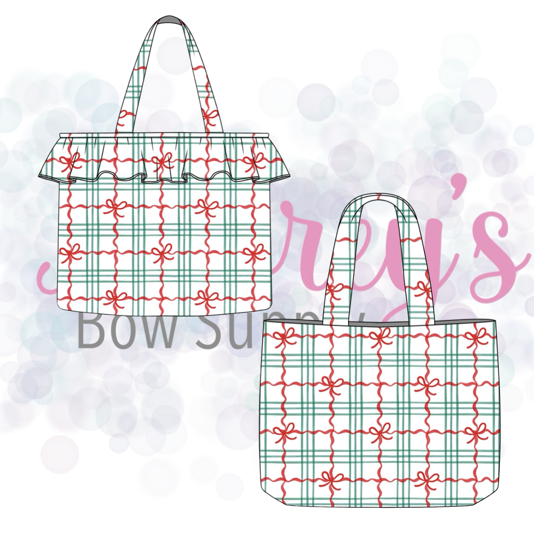 Plaid Present Bow Tote Bags