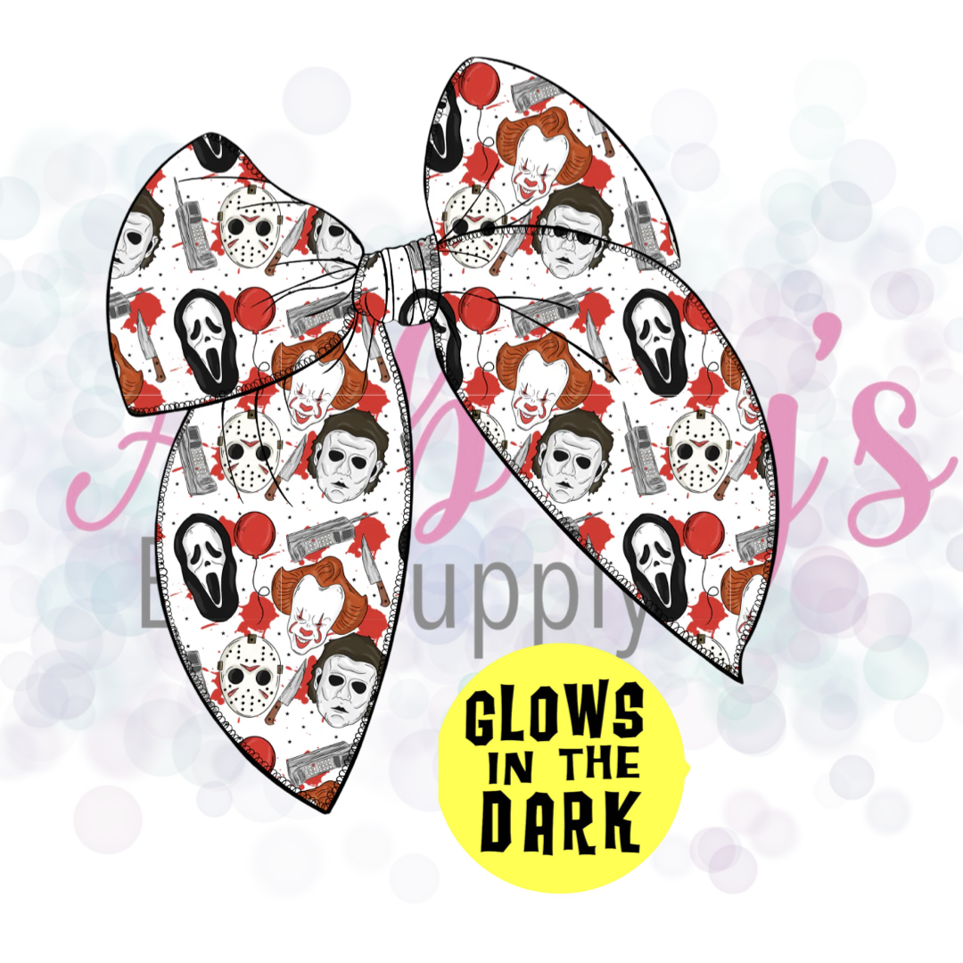 Glow in the Dark Halloween Character Large Tied Fabric Bow