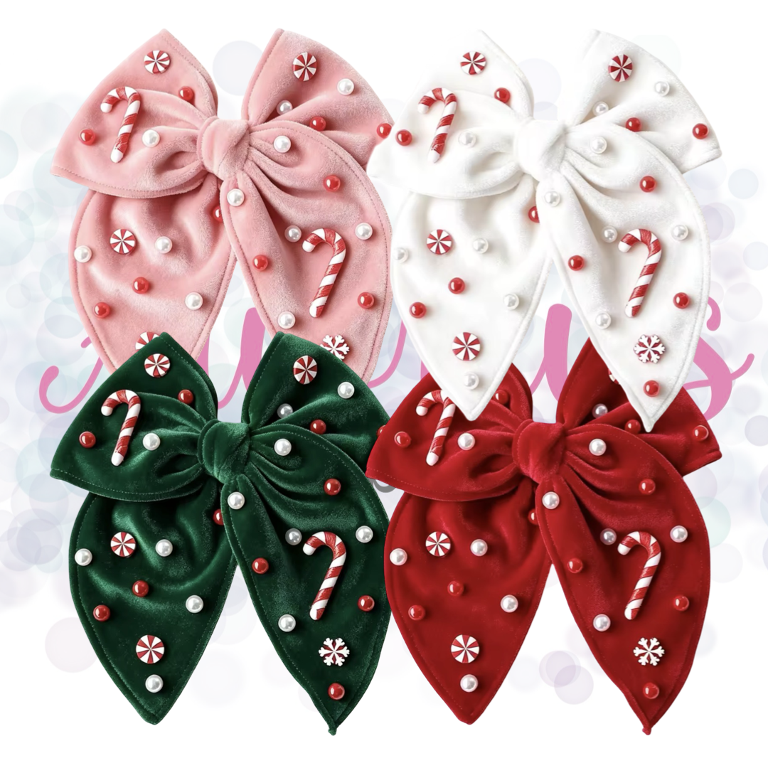 Candy Cane Gem Velvet Bow