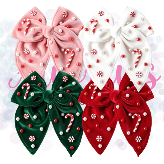 Candy Cane Gem Velvet Bow
