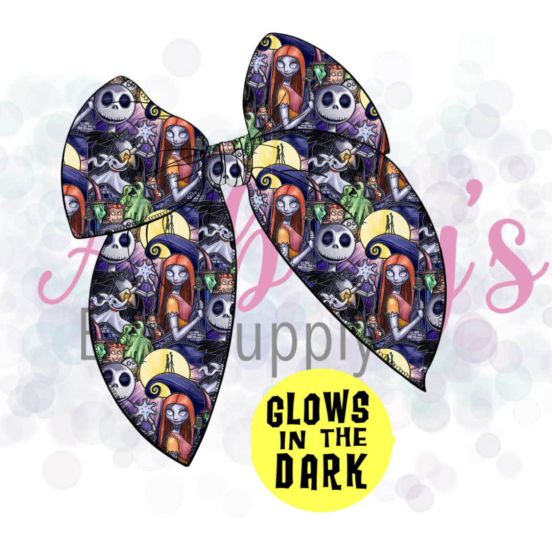 Glow in the Dark Halloween Character Large Tied Fabric Bow