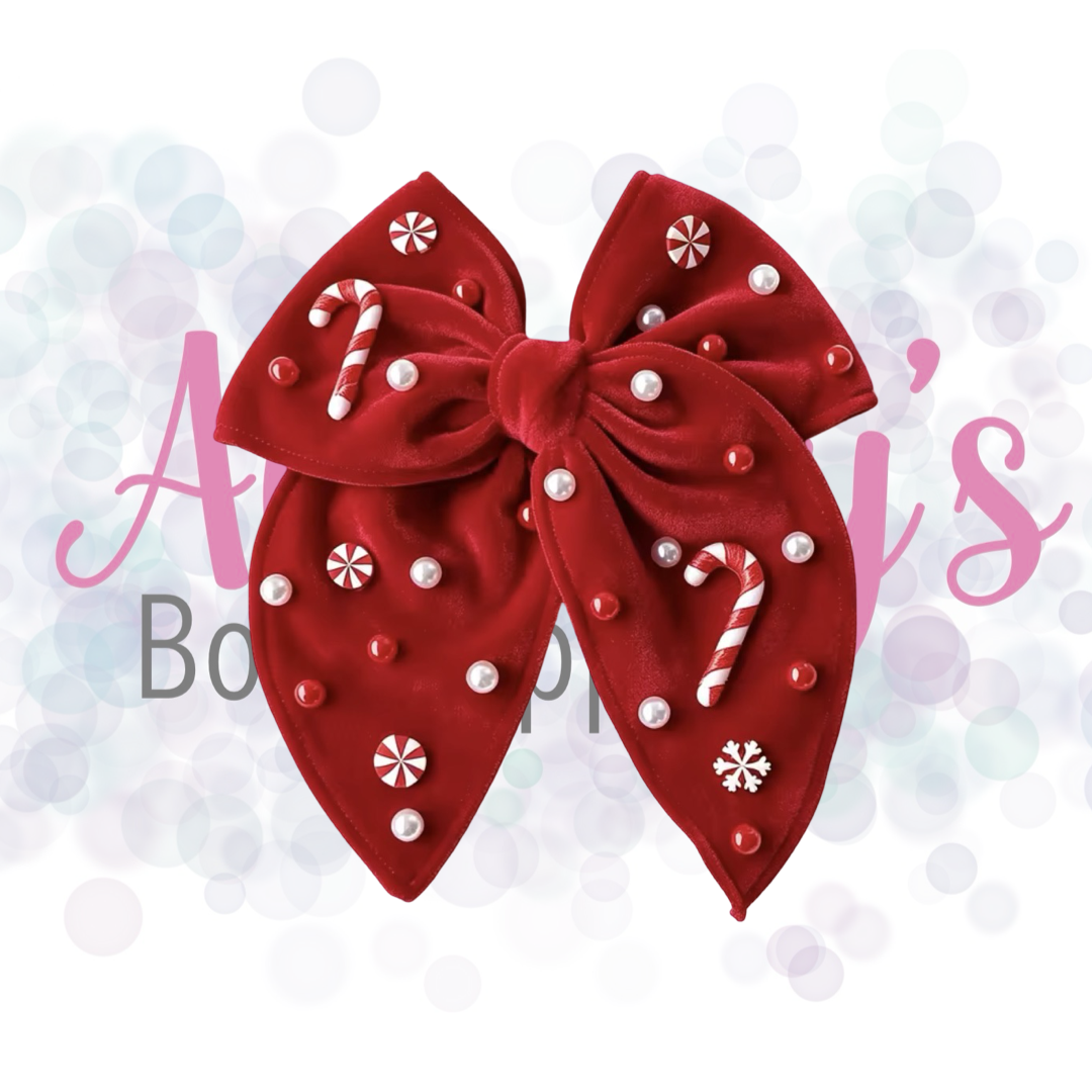 Candy Cane Gem Velvet Bow