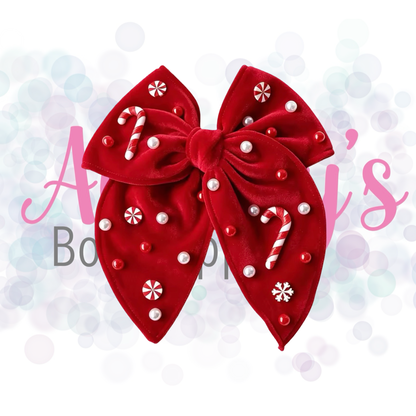 Candy Cane Gem Velvet Bow