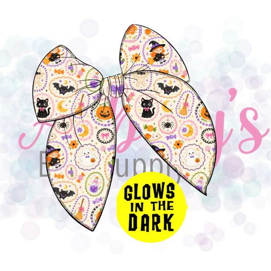 Glow in the Dark Halloween Basic Large Tied Fabric Bow