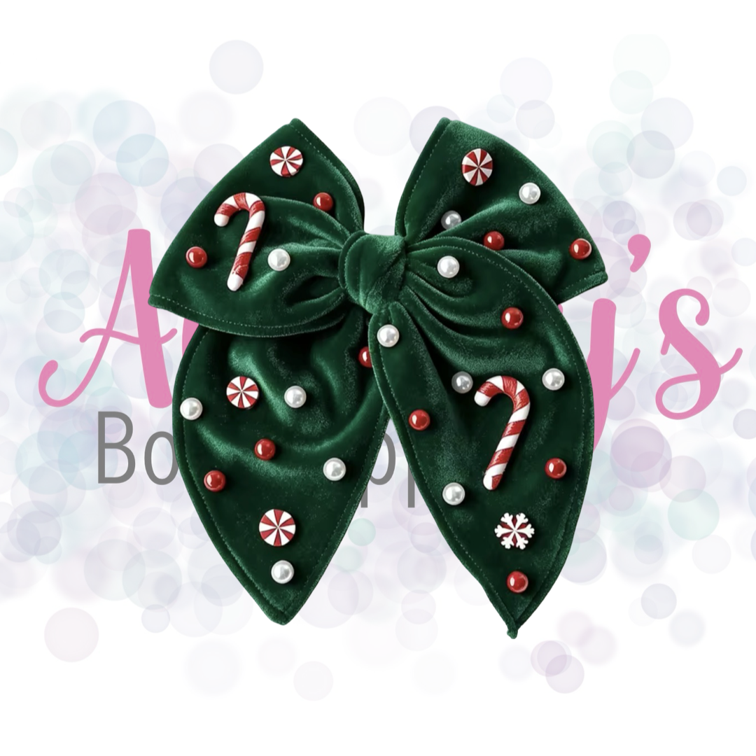 Candy Cane Gem Velvet Bow
