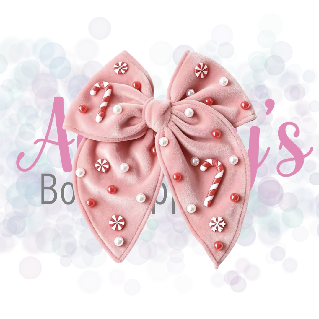 Candy Cane Gem Velvet Bow