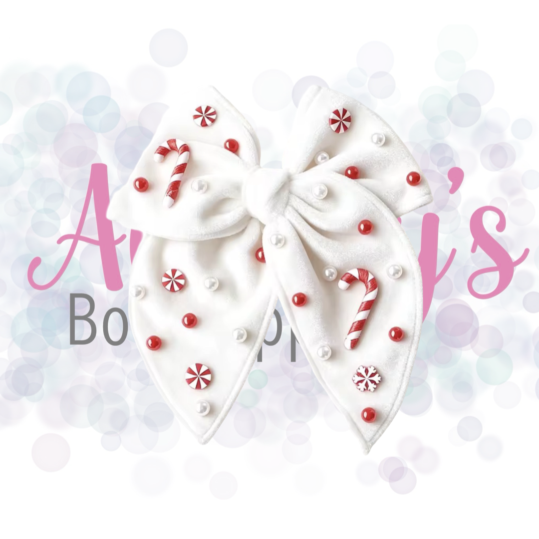 Candy Cane Gem Velvet Bow