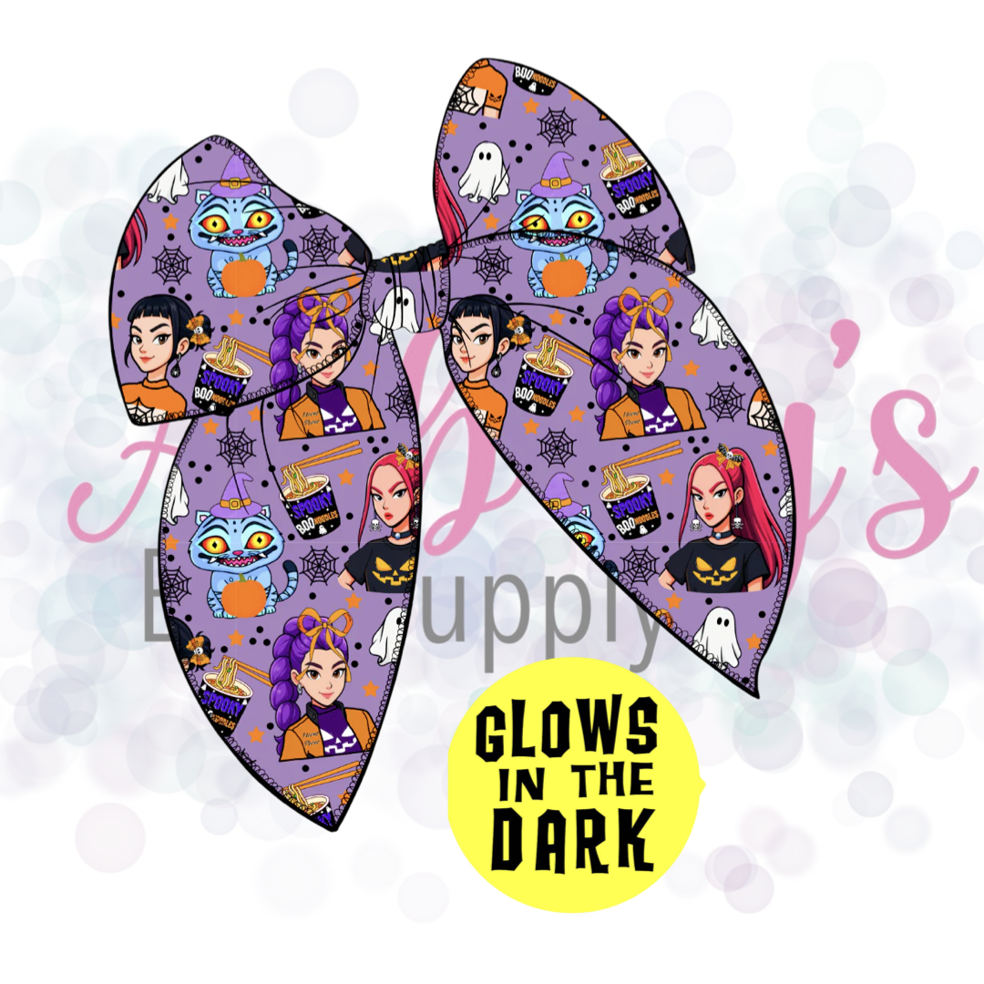Glow in the Dark Halloween Character Large Tied Fabric Bow