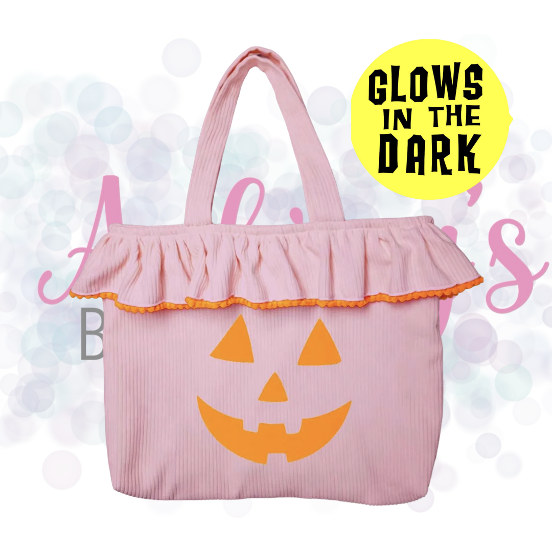 Glow In The Dark Jack-O-Lantern Corduroy Ruffle Tote Bag