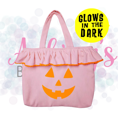 Glow In The Dark Jack-O-Lantern Corduroy Ruffle Tote Bag