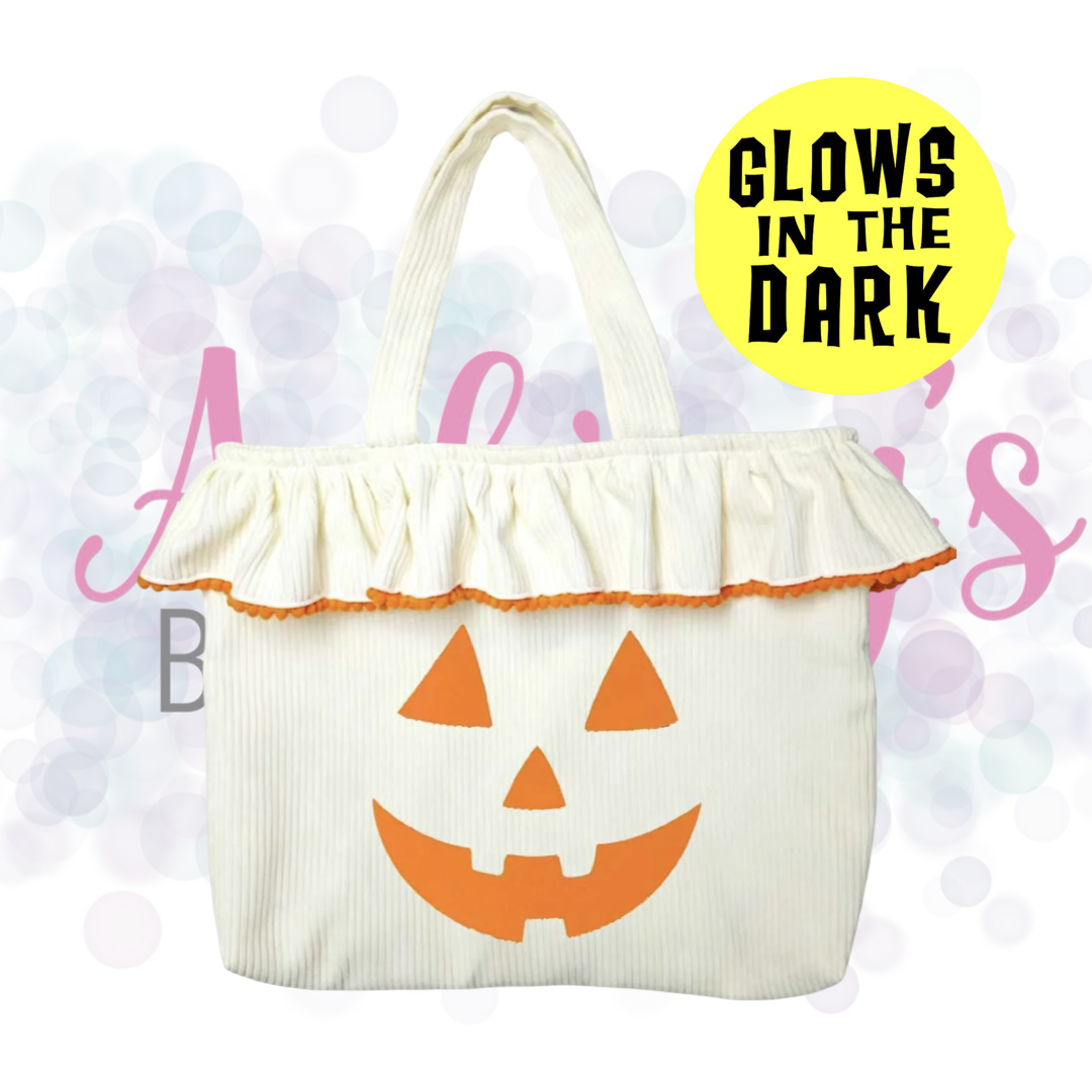 Glow In The Dark Jack-O-Lantern Corduroy Ruffle Tote Bag