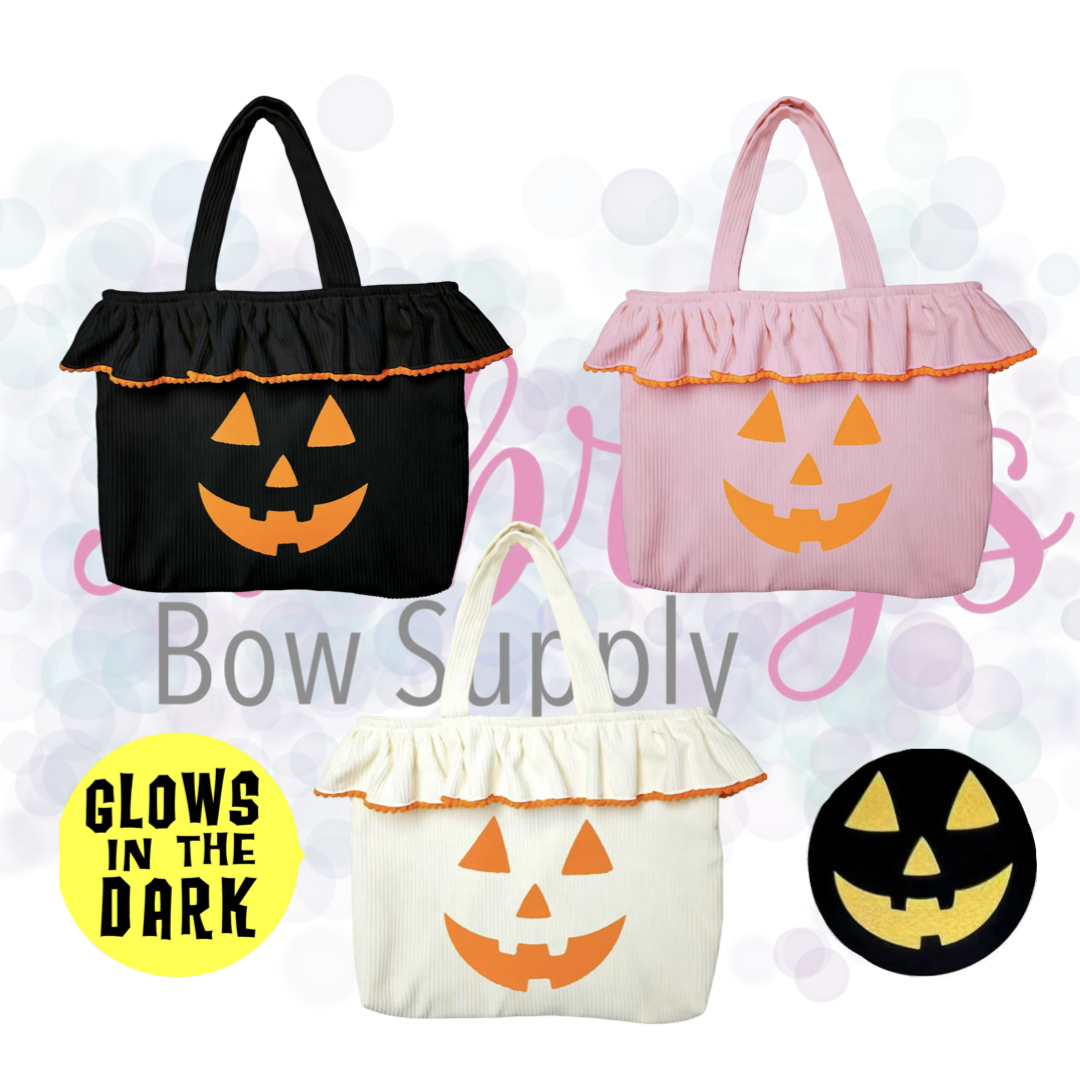 Glow In The Dark Jack-O-Lantern Corduroy Ruffle Tote Bag